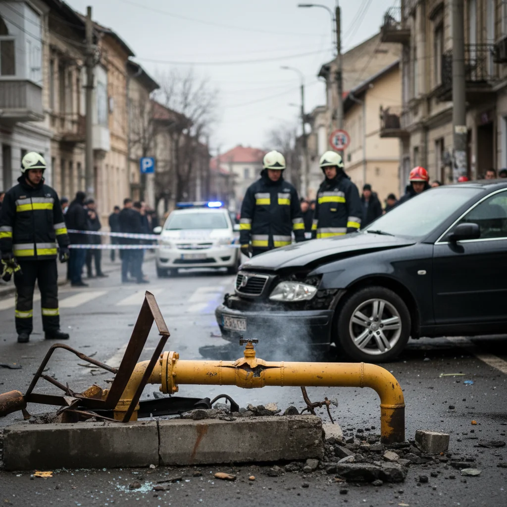 Accident rutier la Târgu Mureș pe strada Justiției provoacă avarie la branșamentul de gaz