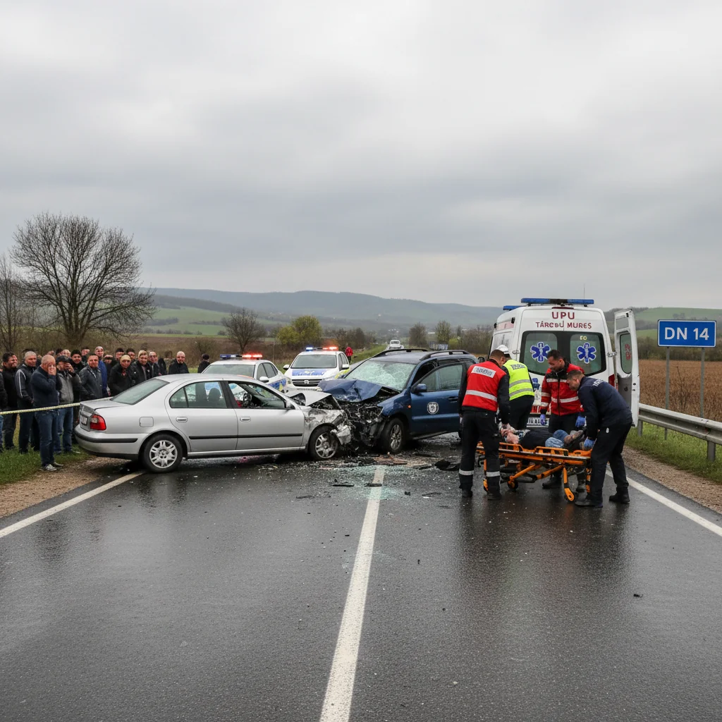 Două persoane din Mureș rănite grav pe DN 14, transportate la UPU Târgu Mureș după coliziunea cu o autocisternă