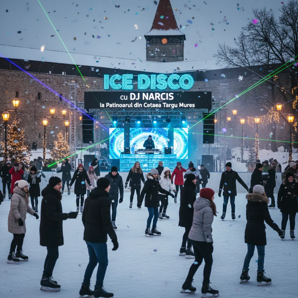 Ice Disco cu DJ Narcis la Patinoarul din Cetatea Târgu Mureș – Distracție și Muzică Live (video)