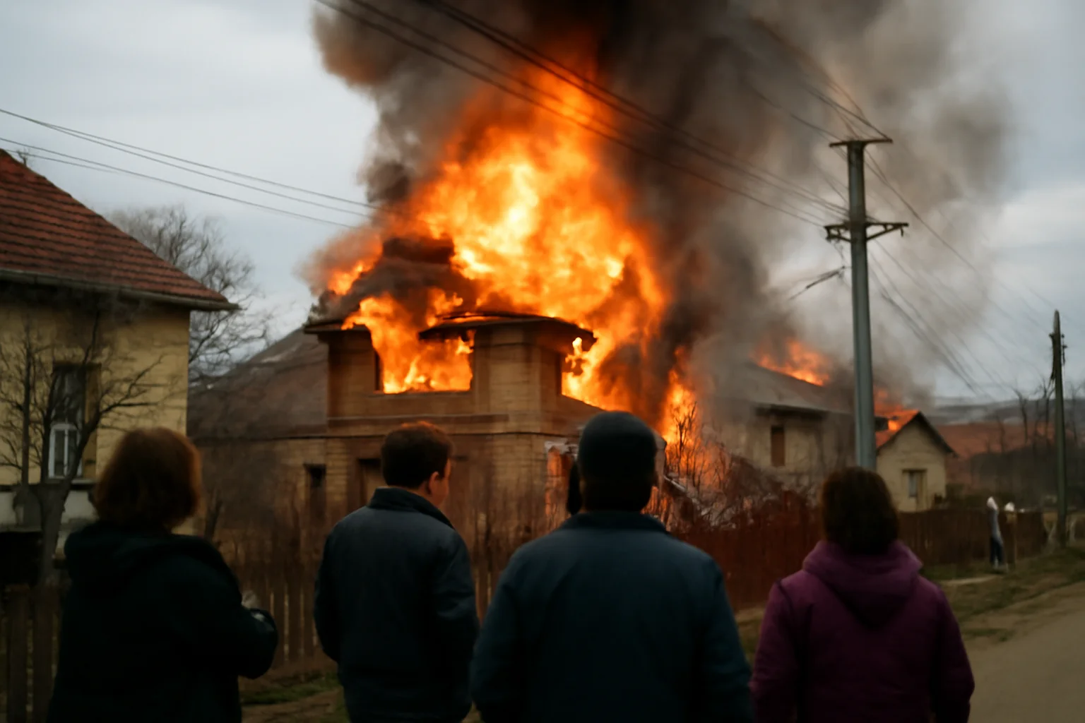 Incendiu de noapte în Gruișor, lângă Târgu Mureș, extins la mai multe case și la rețeaua electrică