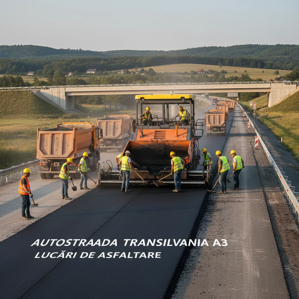 Lucrări de asfaltare pe lotul Chiribiș – Biharia al Autostrăzii Transilvania A3