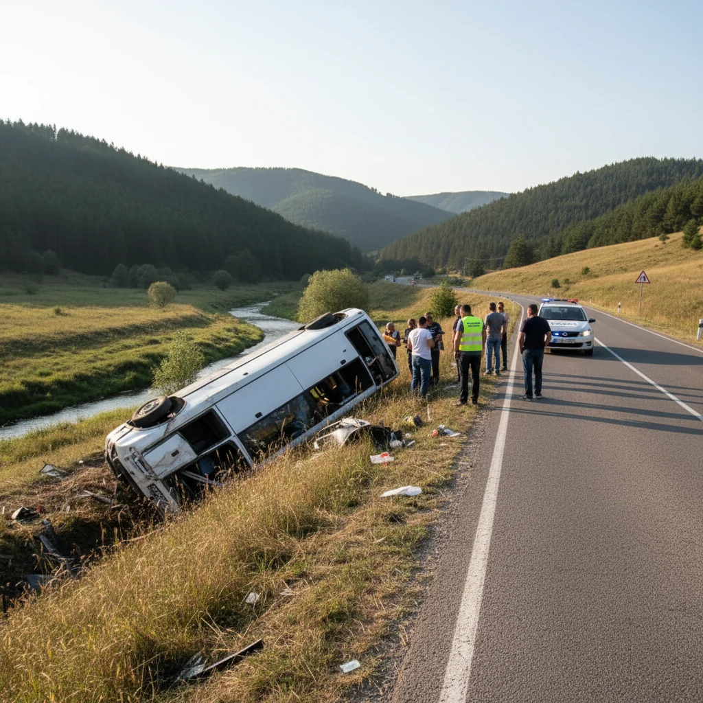 Microbuz cu 11 persoane răsturnat în șanț pe Valea Sânpetru. Pasagerii, duși la UPU Târgu Mureș