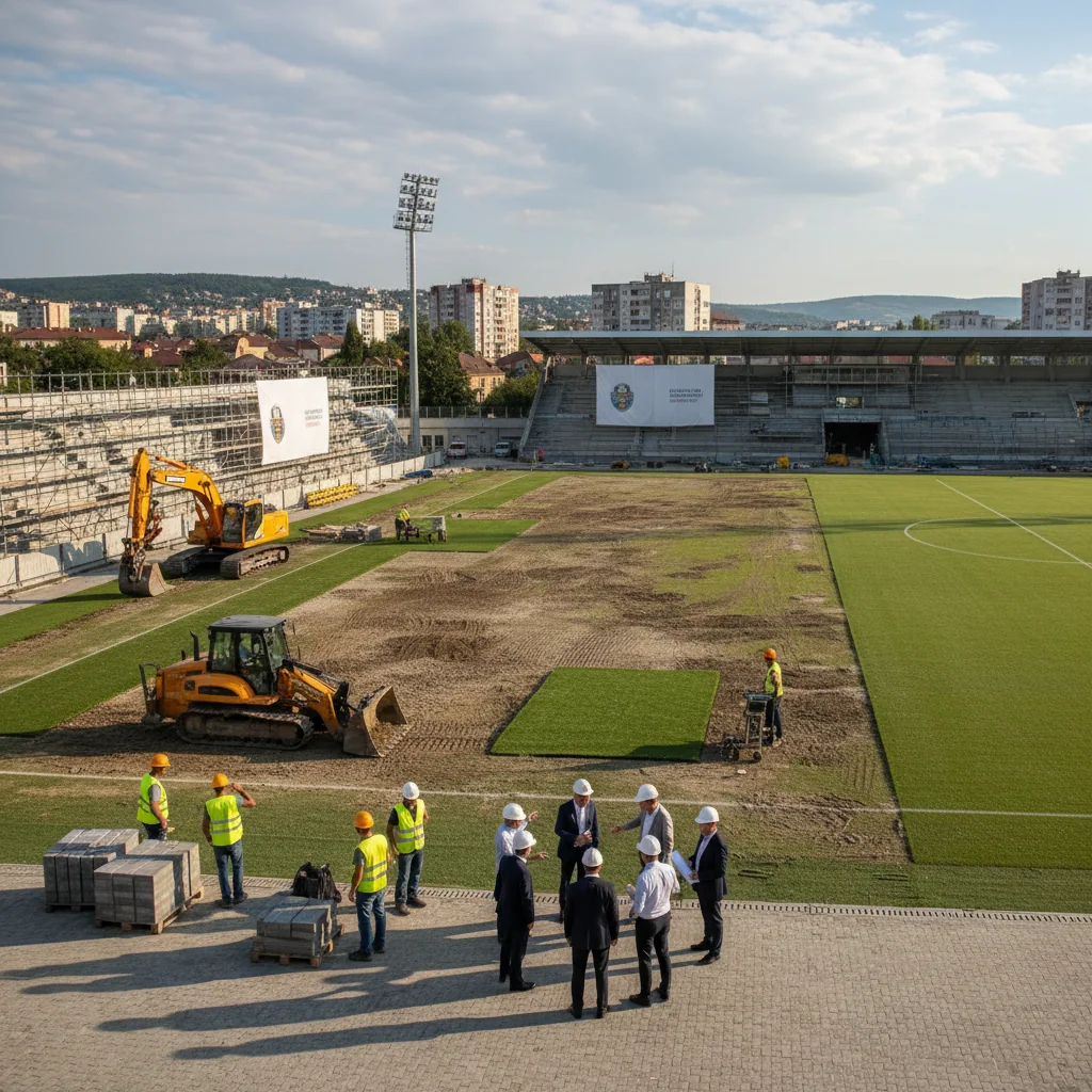 Modernizarea Stadionului „Bölöni László” din Târgu Mureș continuă, pe fondul unor critici privind gazonul