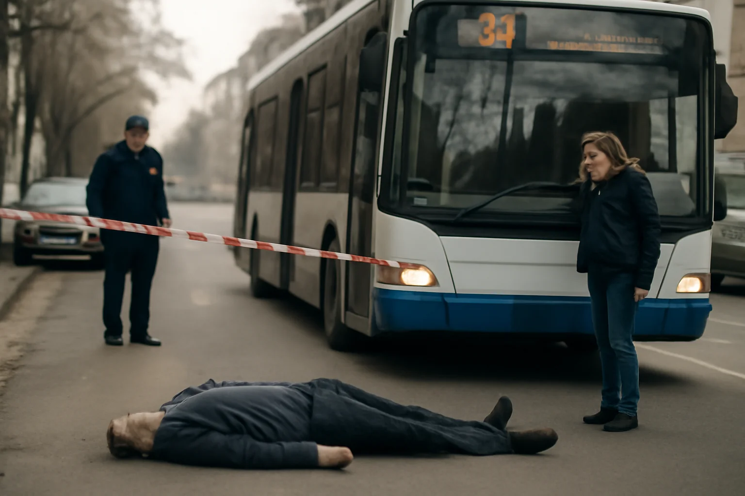 pieton lovit de autobuz – imagini de la fața locului