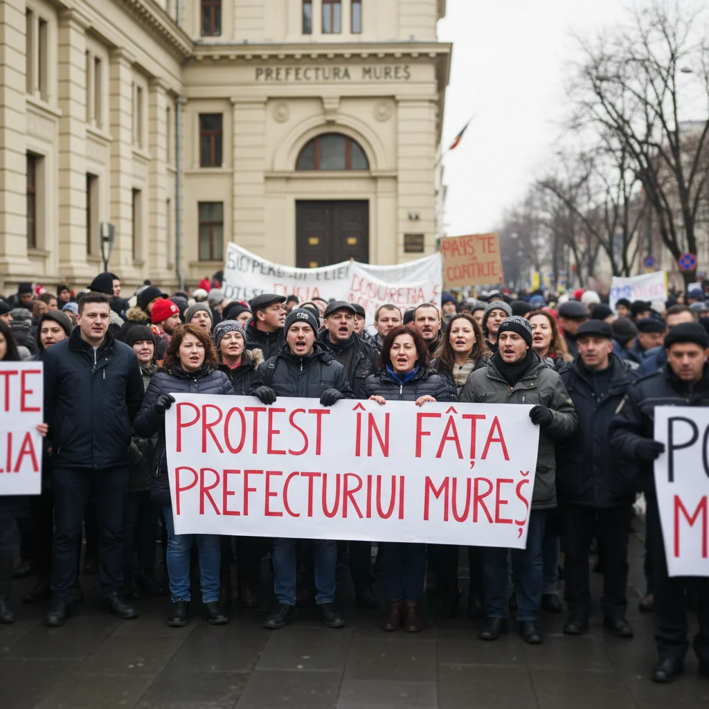 Protest în fața Prefecturii Mureș din Târgu Mureș, în 12 februarie 2026