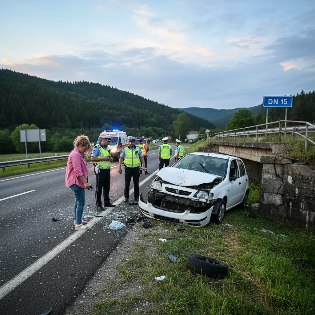 Șoferiță aflată sub influența alcoolului lovește un cap de pod pe DN 15, lângă Târgu Mureș